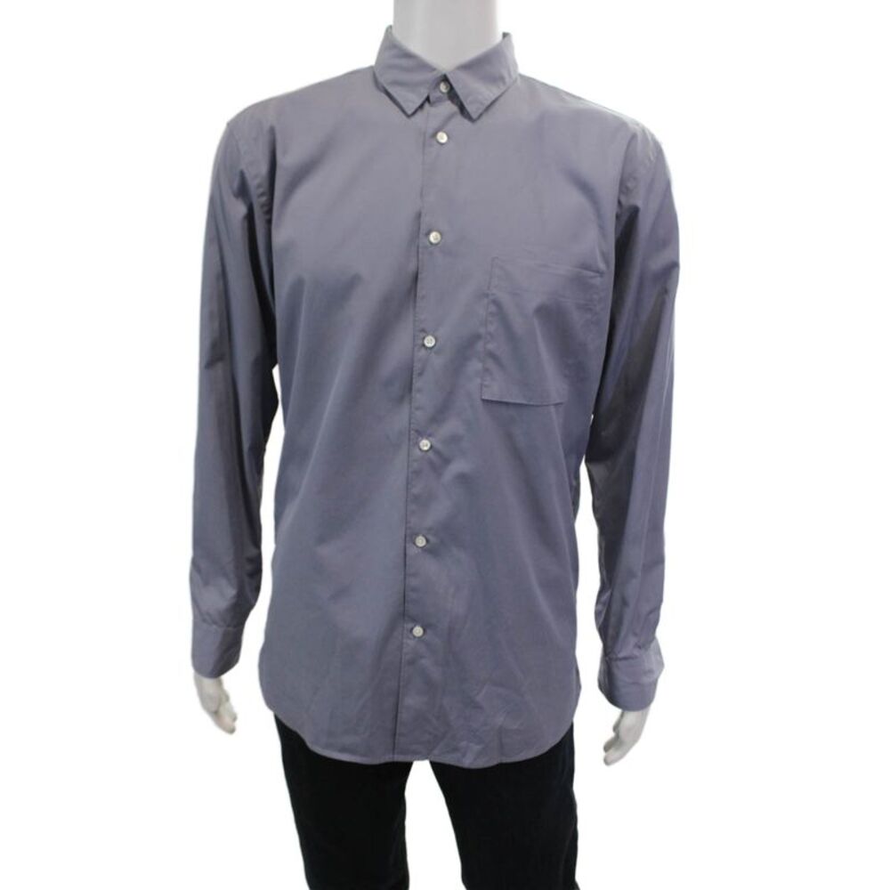+J Mens Long Sleeves Button Down Dress Shirt Blue Grey Cotton Size Medium